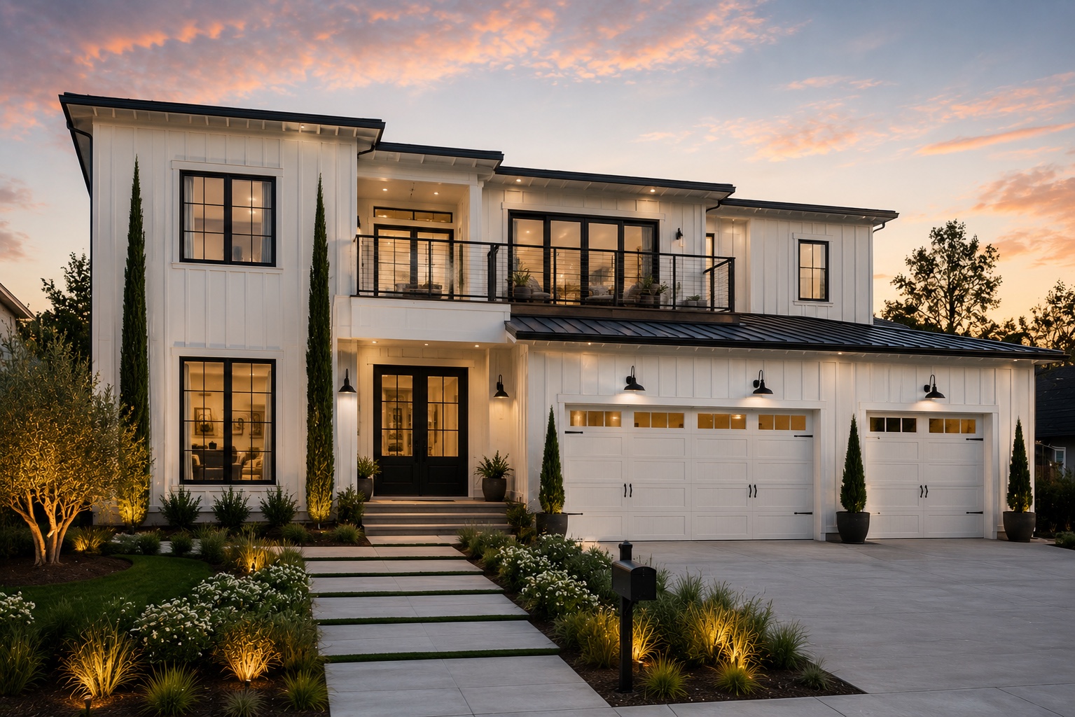 The Cypress — modern farmhouse custom home exterior in Calabasas